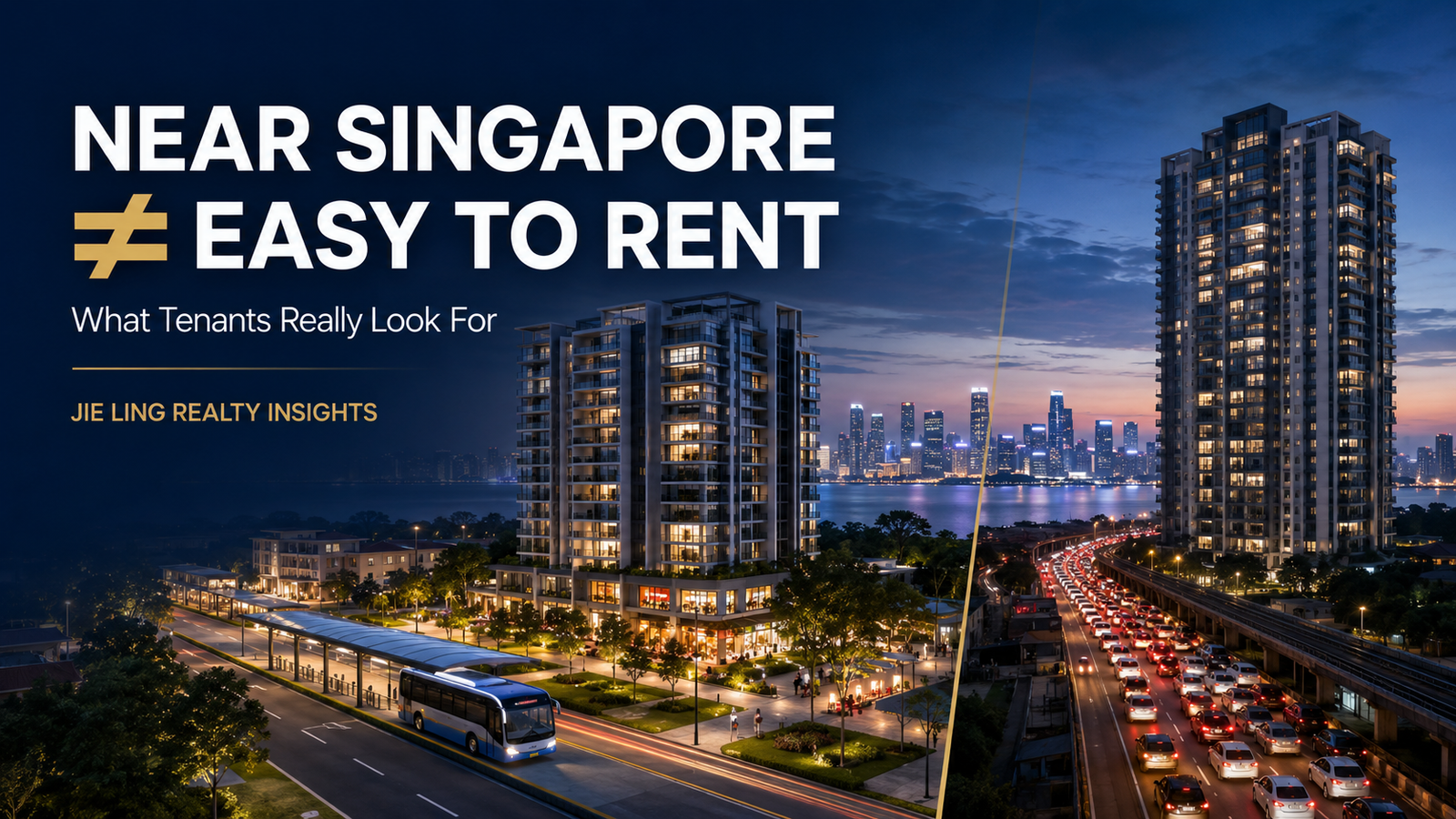 Johor property rental comparison showing convenient public transport and congested commuting routes near Singapore