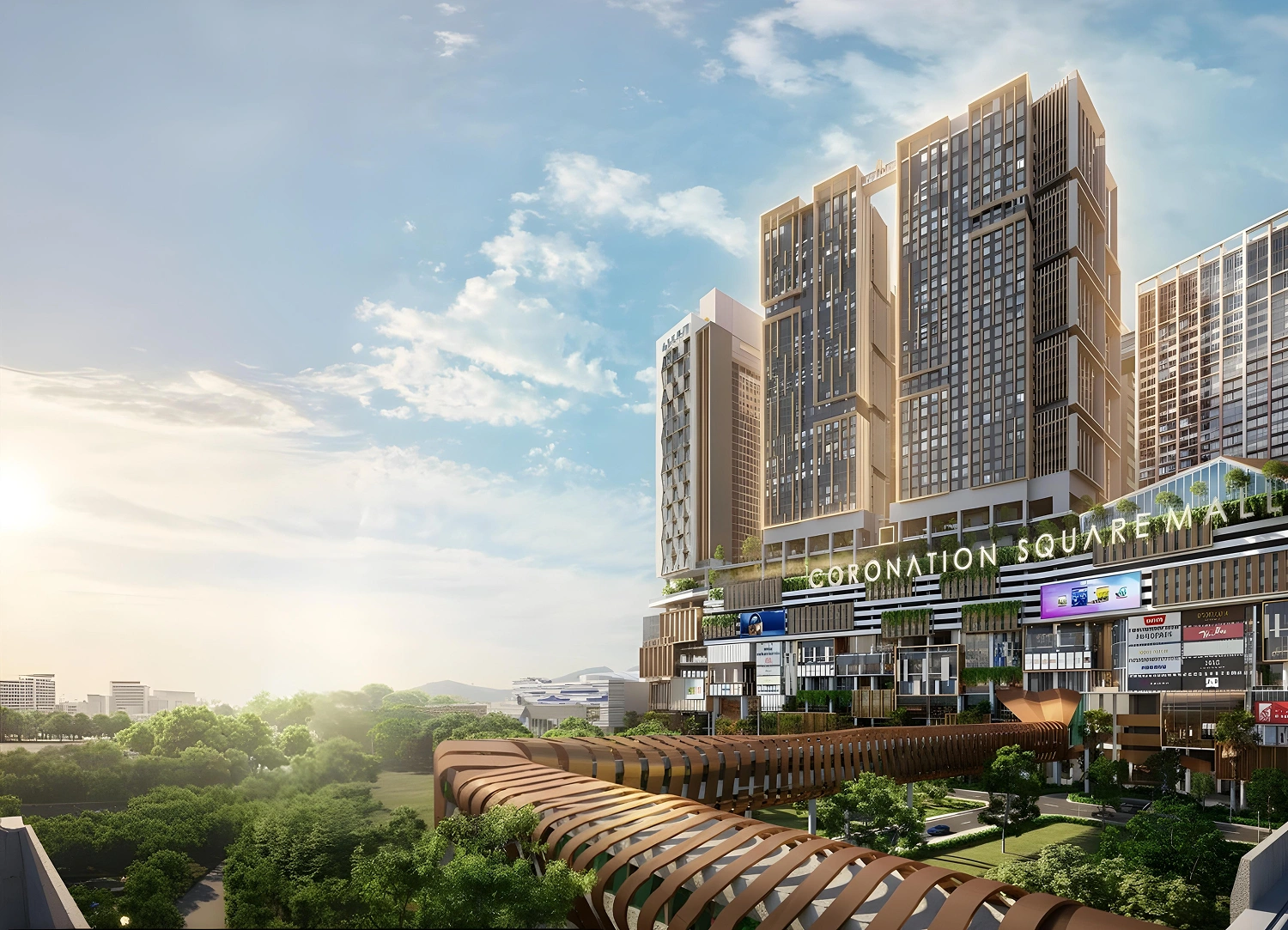 Coronade Twins freehold mall-integrated twin towers at Coronation Square, Johor Bahru City Centre — facade rendering