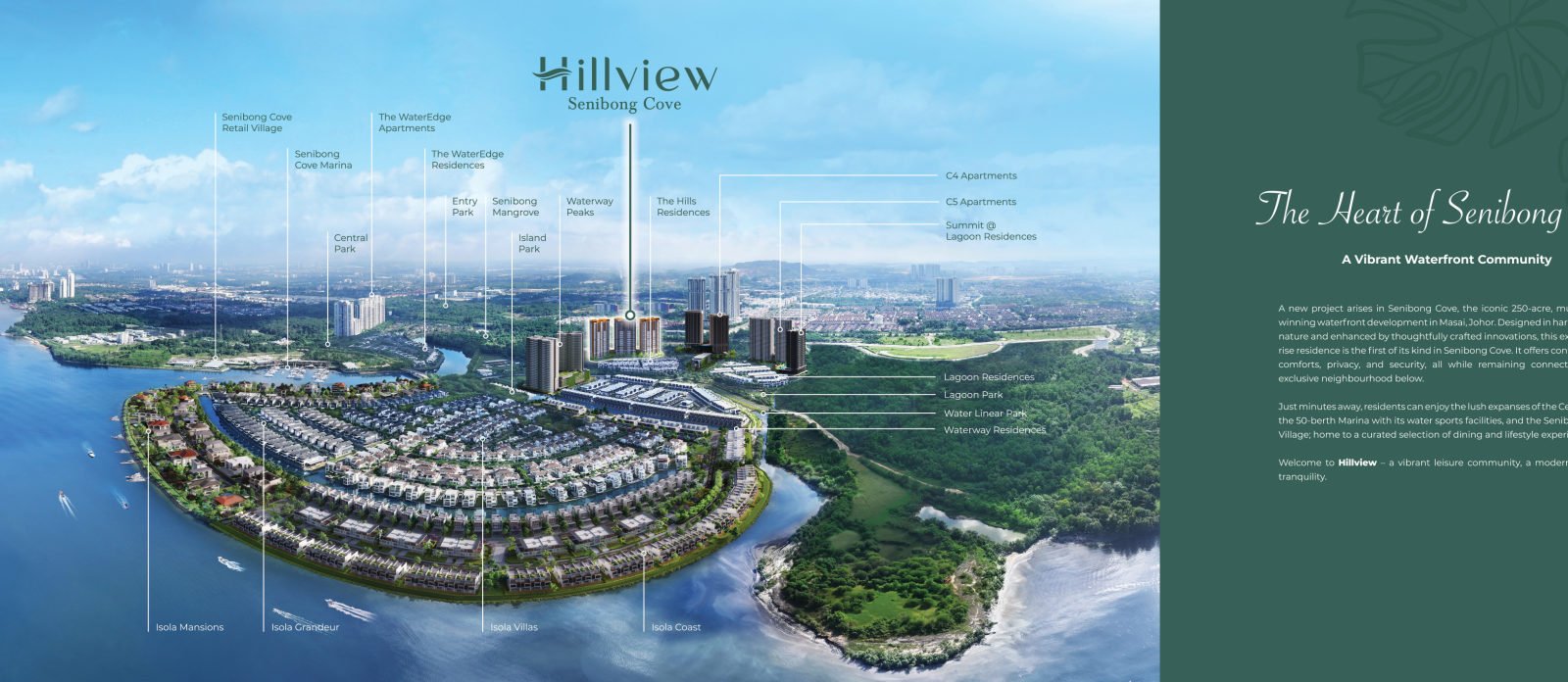 Senibong Cove township aerial context showing Hillview's position within the community