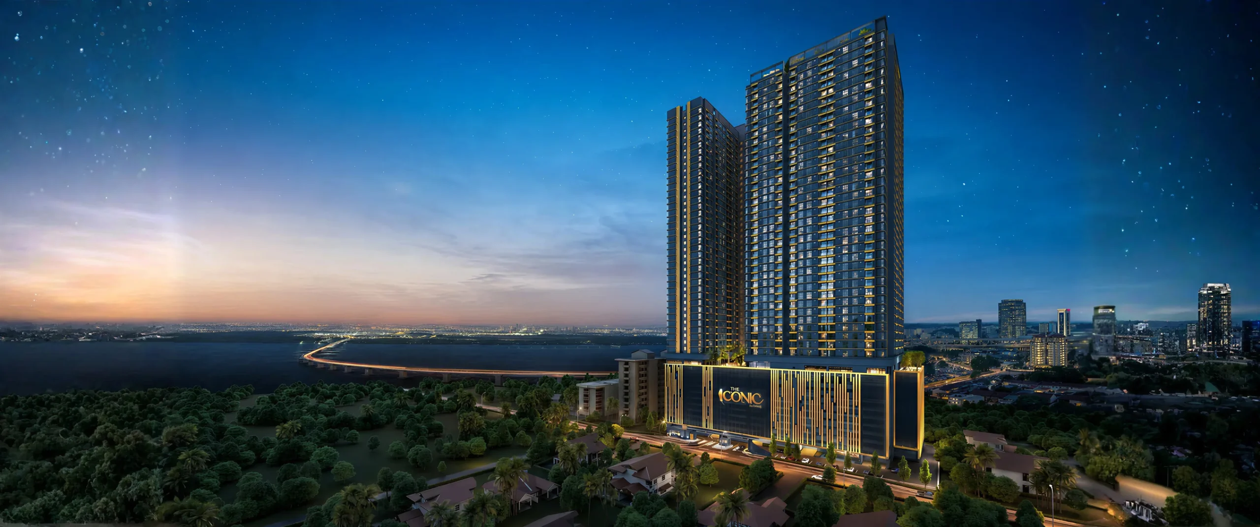 The Iconic by PGB freehold twin-tower serviced residence in Stulang Darat, Johor Bahru — facade rendering