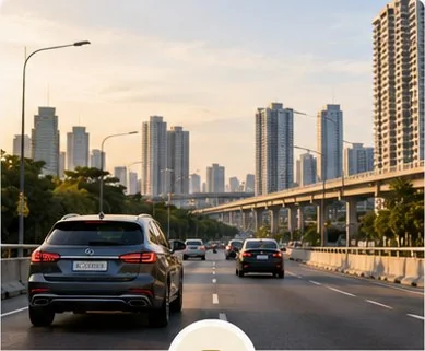 Cars travelling along a Johor Bahru city road